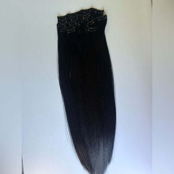 Human hair Blend 24 Inch Clip in Long Black Thick straight Hair Extensions - Picture 5 of 8